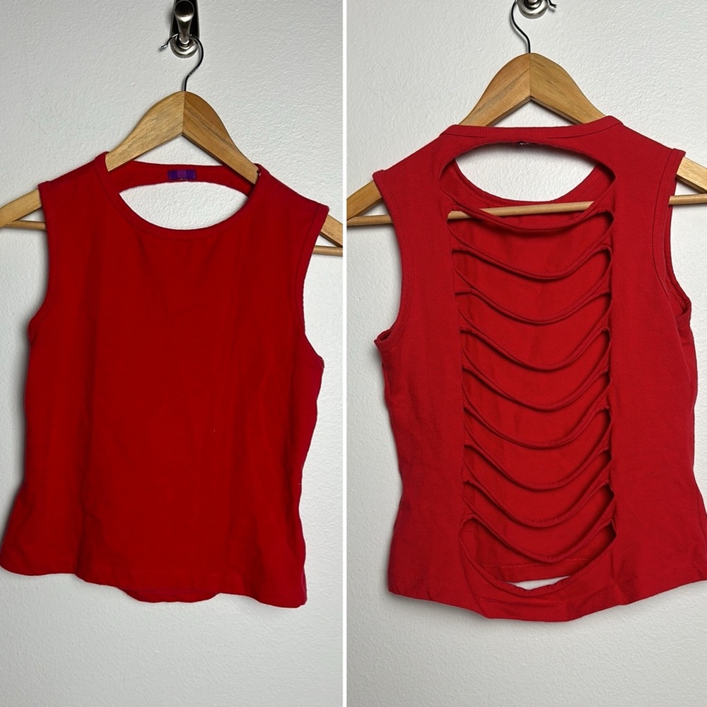 Vintage YSK Red Shredded Back Tank Top Size Medium